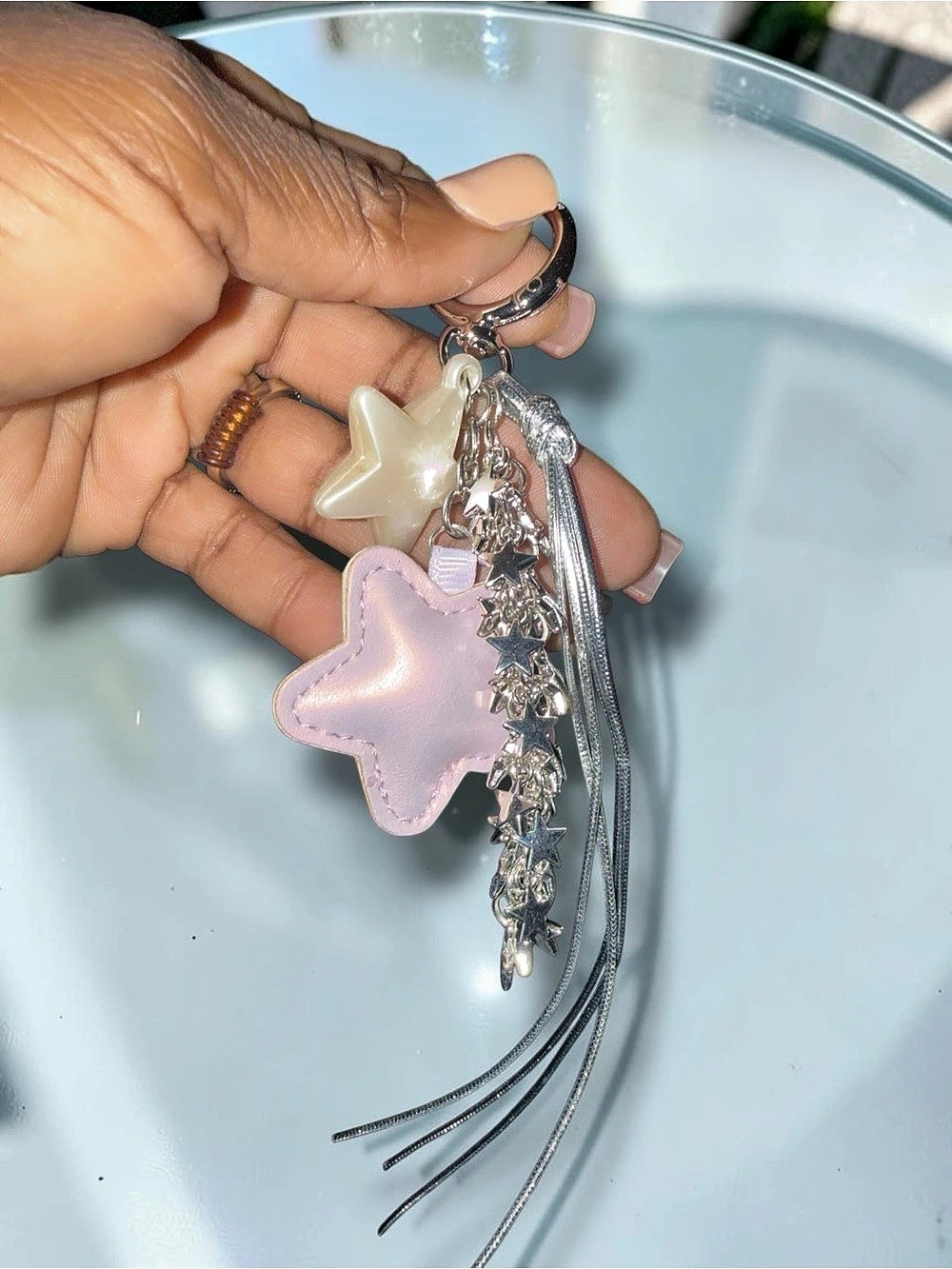 Pink & Silver Star Charm Bag charm/Keychain Like New